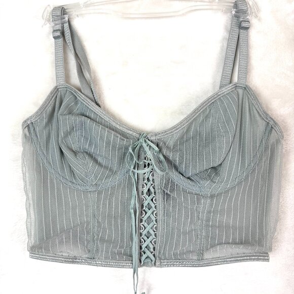 Urban Outfitters Out From Under Ribbon Mesh Sheer Underwire Corset Top Womens M - Picture 1 of 6